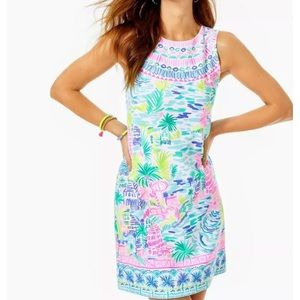 NWT Lilly Gellar Shift Dress, Small. Private Island Engineered pattern, Lined